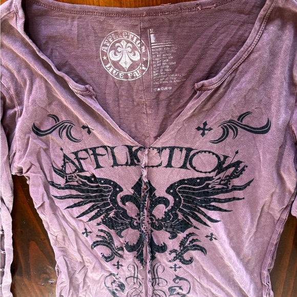 Affliction Tops - Affliction Pink Long Sleeve Graphic Tee